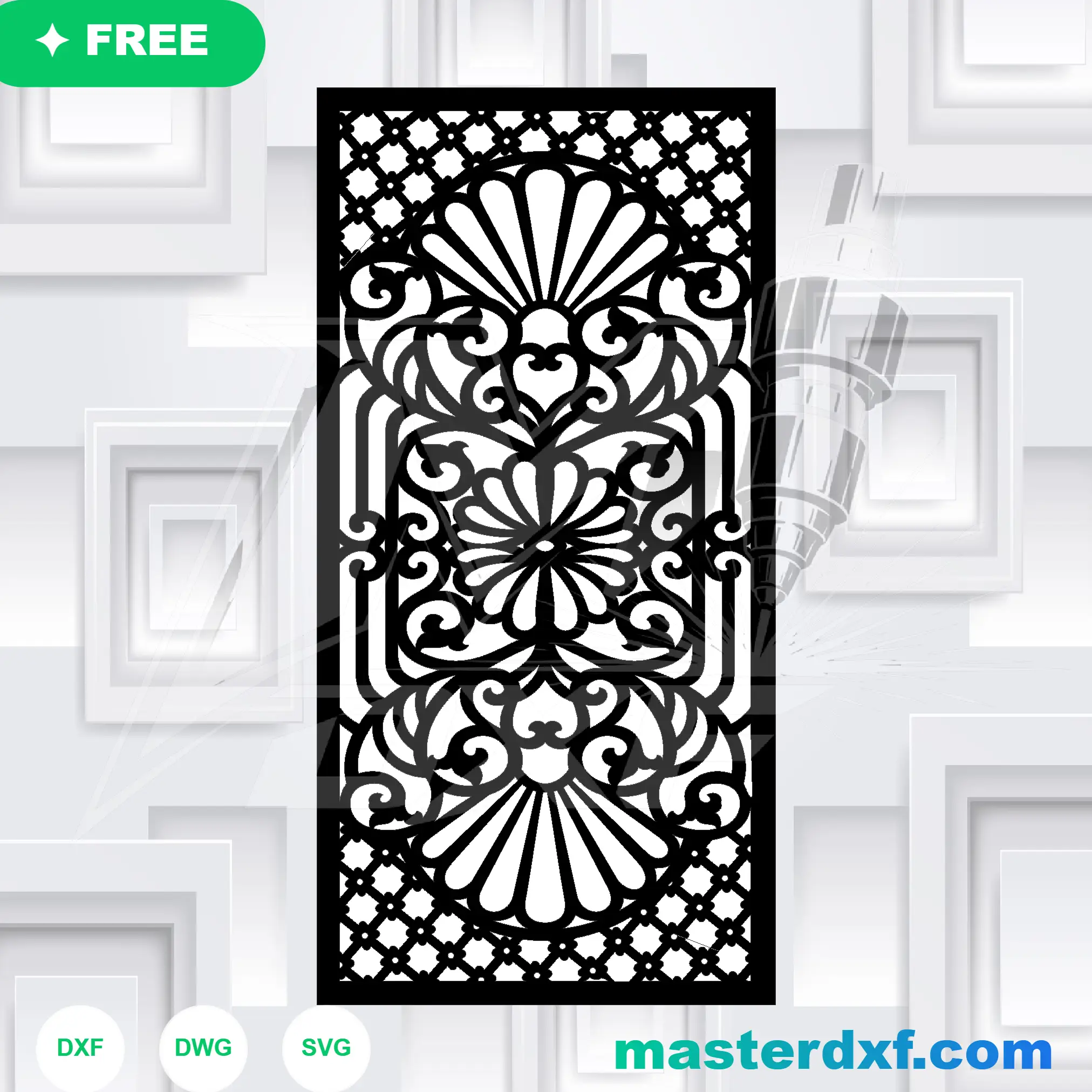 Arabesque Fan Floral DXF – CNC Laser Cutting DXF File